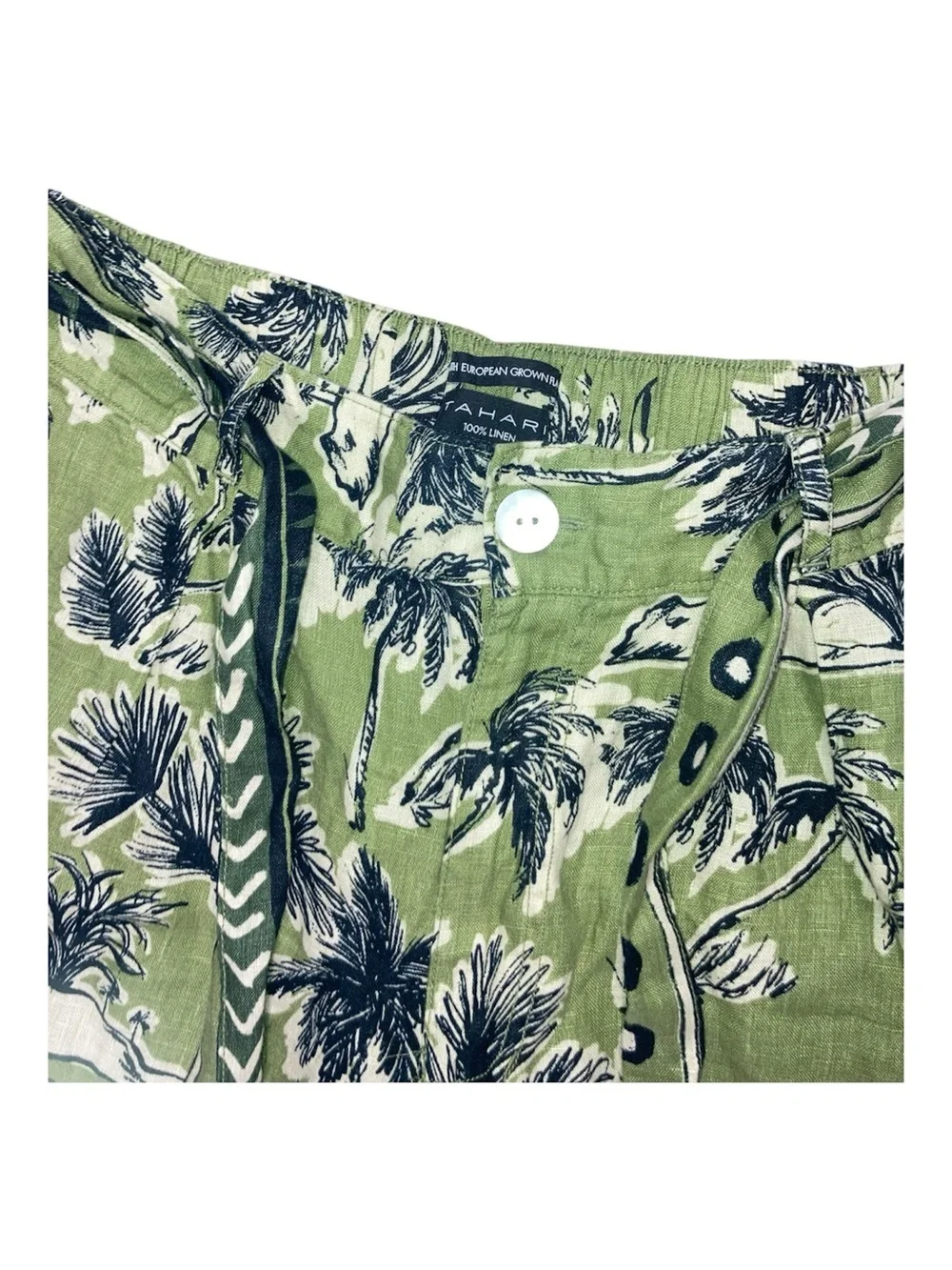 Tahari Olive Green Printed Linen pants 100 % linen